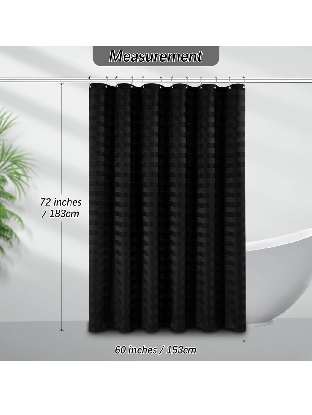 Black Textured Shower Curtain - Modern Water-Resistant Panel